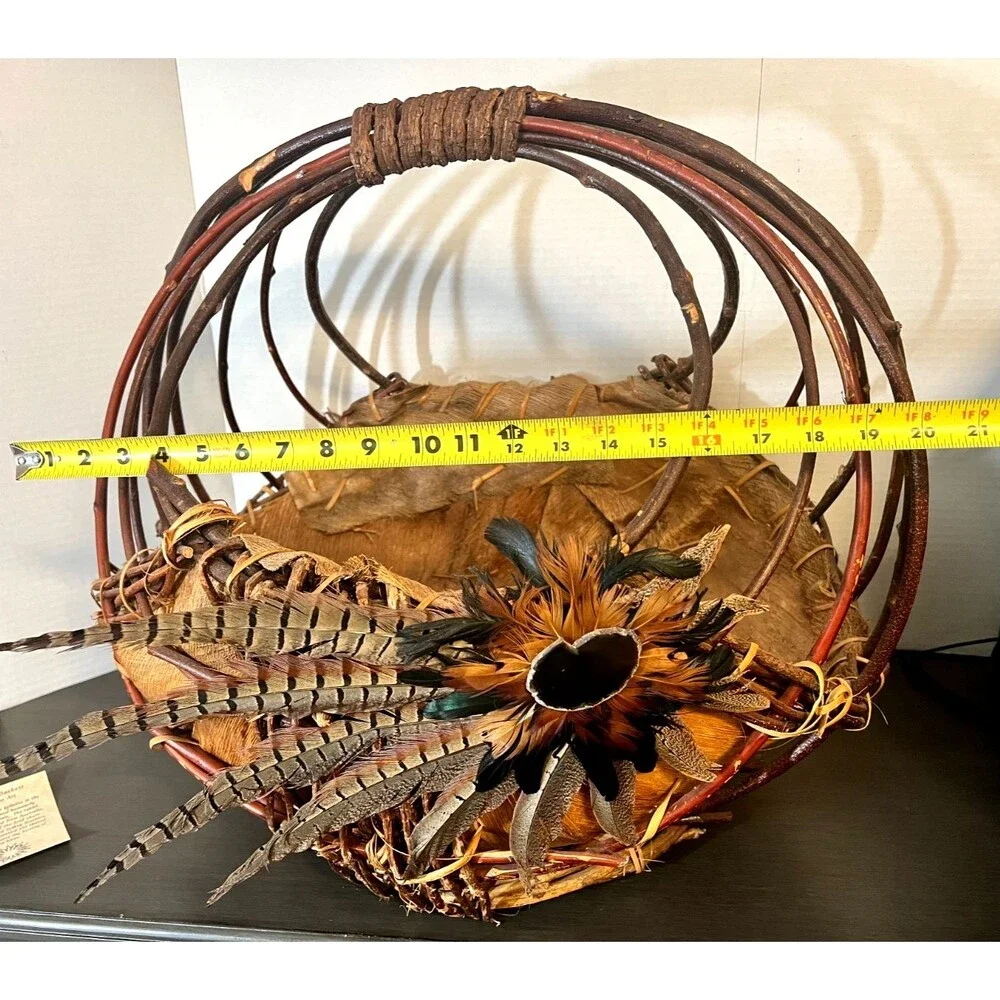 Vtg SUN SPIRIT Baskets Handmade Native Inspired Southwest Decor X-LARGE Feathers